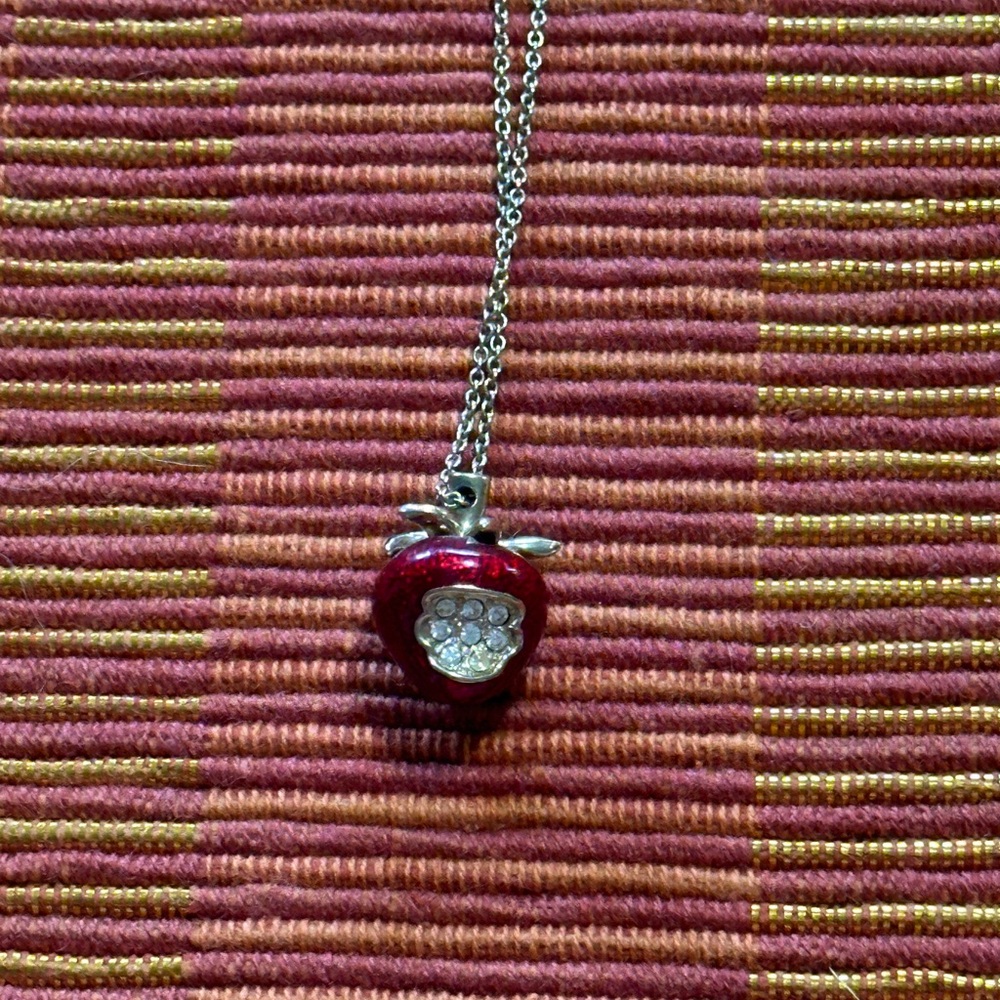 Gold Tone Apple Charm Necklace View 5